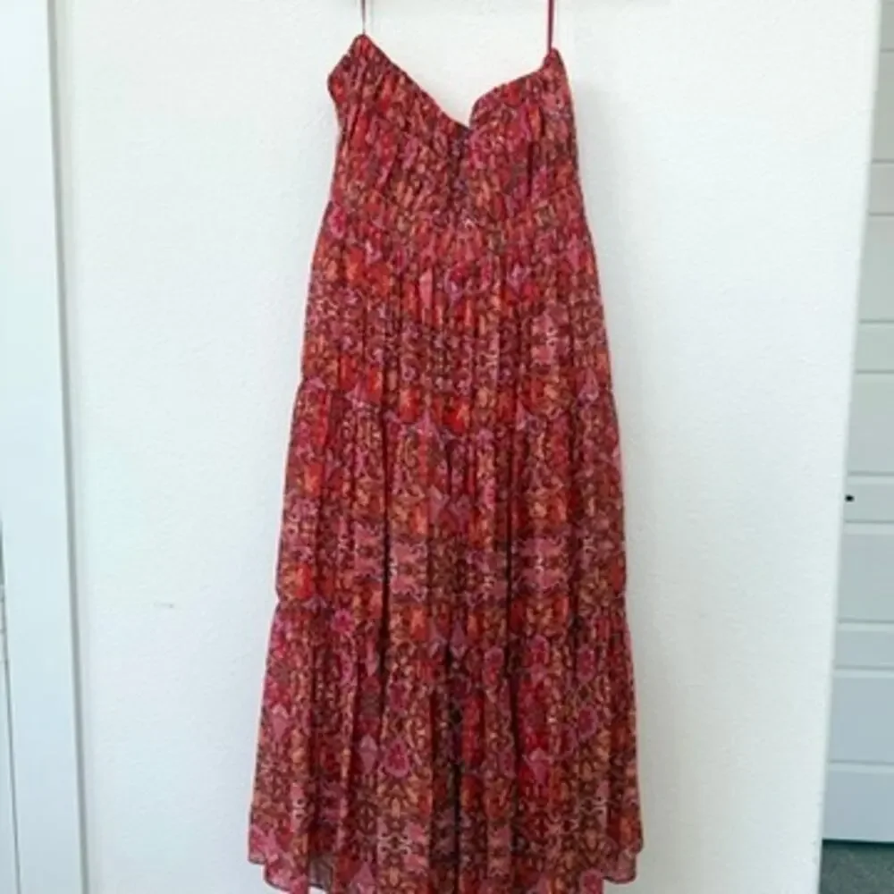 AMUR Strapless Maxi Dress Red Kaleidoscope Paisley NWT Sustainable Size 10 - Picture 7 of 10